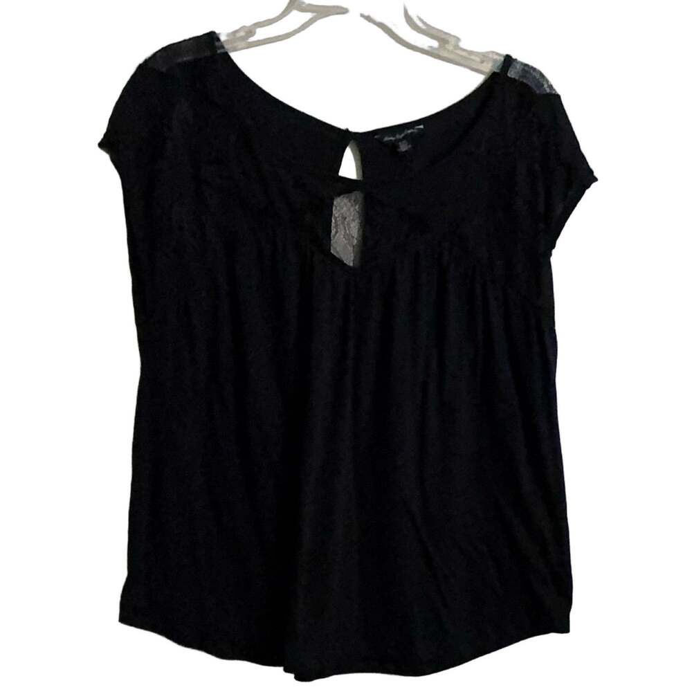 American Eagle XL Black Short Sleeve Top Lace Accents Bohemian Lounge Soft